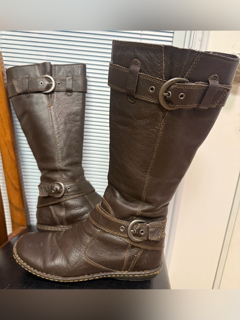 b.o.c. by Born Leather Tall Boots Brown Buckle Detail Size 8.5